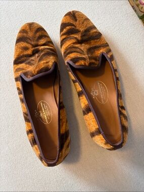Stubbs & Wootton Orange and Black Tiger-Print Flats